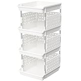 Lifewit Stapelbare Aufbewahrungsboxen, 4-etagiges Korbregal für Garderobe, Küchenwagen für Gemüse, Schrank, Weiß, 35 x 30 x 72 cm