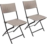 BRUBAKER 2er Set Gartenstuhl Toskana - Polyrattan Klappstuhl wetterfest und robust - Balkonstuhl klappbar - Campingstuhl für Garten Balkon Terrasse - Camping Stuhl - Grau Braun