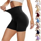 DDOBB Radlerhose Damen Kurze Shorts Sporthose Leggings Blickdicht High Waist Shorts Elastisch Unterhosen Fitness Hotpants Sommer Boxershorts(Schwarz,S-M)