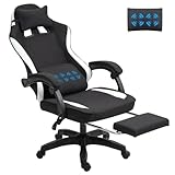 Stoff Massage Gaming Stuhl Stoff Ergonomischer Computerstuhl Videospiel Stuhl Massage Bürostuhl Schreibtisch Drehstuhl Verstellbar Liege Fußstütze Massagekissen Stoffmaterial Schwarz Neu