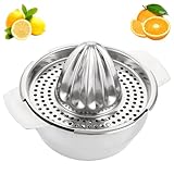 LDXDRU Edelstahl Zitronenpresse, Manuell Orangenpresse Zitruspresse Edelstahl Saftpresse, Frucht Zitrus Lemon Squeezer mit Behälter Home Limettenpresse Fruchtpresse