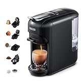 CAFELFFE MK-606 5-in-1 Einzelportionskapsel-Kaffeemaschine,19 Bar Heiß-/Kaltgebrüh-Espressomaschine, kompatibel mit K-Cup/Nes Original/DG/44 mm ESE&Gemahlen,7 Wasserstufen,Zuhause/Büro,Schwarz