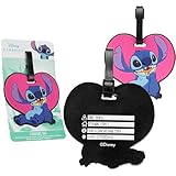 Disney Kofferanhänger für Flugreisen & Kreuzfahrten, Luggage Tag mit Adresse & Name - Stitch Travel Essentials (Blau/Rosa Stitch)