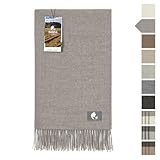 HANSA-FARM | Extra große Baby Alpaka Decke - 200 x 130 cm - Kuschelig weich aus 100% Baby Alpakawolle (kratzfrei, ungefärbt) Plaid Tagesdecke & Alpaka Wolldecke - Steingrau Uni (Grau)