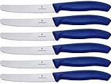 Victorinox Swiss Classic, Tomaten- und Tafelmesser, 6-teilig, Buttermesser, Extra Scharf, Wellenschliff, 11 cm, Robuster Kunststoffgriff, Rostfreier Stahl, blau