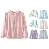 Mädchen Sonnenschutz Jacke Langarm Batik Kapuzenjacke Kinder Einfarbige Sportjacke Schnelltrocknend Übergangsjacke mit Reißverschluss Leichte Strickjacke (White, 9-10 Years)