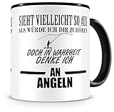 Samunshi® Ich denke an Angeln Tasse Kaffeetasse Teetasse Kaffeepott Kaffeebecher Becher H:95mm/D:82mm schwarz