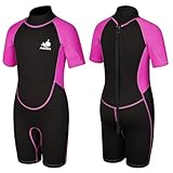 AOOSA Neoprenanzug Kinder für Jungen und Mädchen, 2.5 mm Neopren Thermo Badeanzug, Shorty Neoprenanzug mit Reißverschluss Hinten für Wassersport, Schwimmen, Schnorcheln, Surfen, Tauchen (Rosenrot, L)