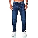 JEEL Herren Sweat-Jeans - Regular-Fit Straight-Cut - Stretch Washed Denim-Look - Jeans-Hose 01-Navy 34W / 32L