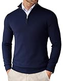 COOFANDY Herren 1/4 Zip Neck Stehkragen Pullover Rollkragen Strickpullover Troyer Herren Zipper Pullover Herrenpullover Reißverschluss Pullover Navy Blau S