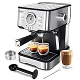 Gevi 15 Bar Espresso Kaffeemaschine Espressomaschine mit professionellem Milchaufschaumdüse,Edelstahl-Espressomaschinen für Cappuccino,Latte & Macchiato,1,5L Wassertank, schwarz