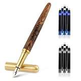 Cobee® Füllfederhalter aus Holz mit 12 Stück 2,6 mm Tintenpatronen, Handgefertigter Luxuriöser Füllfederhalter Holz Im Vintage Stil Mit 0,5mm Feiner Spitze für Geschäftliche Kalligraphie Geschenke(B)