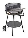 GRILLCHEF Holzkohlegrillwagen Corso | Emaillierte Feuerschale & höhenverstellbarer verchromter Grillrost (ø 48,5 cm) | Mit Rollen für einfachen Transport | inkl. Ablagetisch & Windschutz [Grau]