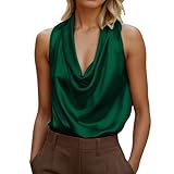 KBOPLEMQ Satin Tank Top Damen Elegante Einfarbig Tanktops Casual Wasserfallkragen Trägershirts Locker Unterhemd Weich Ärmellos Tshirt Dünne Bluse Sportshirt Bequem Sommer Weste Frauen Homewear