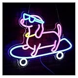 BYAMBD AtmosphäreHeimdekoration Augen Hund Leuchtreklame Cooles Welpen-Skateboard LED-Leuchtreklame, Für Skateboard-Liebhaber 32x40.5cm