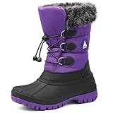 Mishansha Kinder Winterstiefel Mädchen Warme Schneestiefel Outdoor Rutschfest Winterschuhe Wasserdichte Winterboots Violett Schwarz, Gr.28 EU