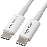 Amazon Basics USB-C-auf-USB-C Schnellladekabel, 480 Mbit/s Geschwindigkeit, USB-IF-Zertifiziert, zum Schnellladen von Apple iPhone 16/15, iPad, MacBook, Samsung Galaxy, Tablets, Laptops, 1.8 m, Weiß