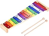 Xylophon Glockenspiel Holz,15 Töne Holz Bunt Xylophon,Xylophon für Kinder,Xylophon mit 2 Schlägel, Bunt Xylophon für Kinder,Holz Xylophon für Kinder,Musikinstrument für Mädchen und Jungen ab 3 Jahren