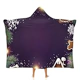 Kapuzendecke für Erwachsene,Weihnachten Flanell tragbare Decke,Lila Zweige warme Poncho-Decke, große Bequeme TV-Überwürfe für Erwachsene und Kinder 150 × 200 cm