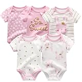 LICHENGTAI Baby Mädchen Kurzärmeliger aus 100% Baumwolle im 4er Pack, Dreierpack Babybody Rosa Kurzarm Atmungsaktiv Soft Babykleidung für Neugeborenes 0-12 Monate