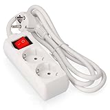 Steckdosenleiste - 2-Fach Steckdosenleiste mit Schalter, 1,5 m, 3G, 1,5 mm², Weiß, ideal zum Anschluss mehrerer elektrischer Geräte.