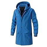 Niiyyjj Langer Trenchcoat für Herren, Übergröße, einfarbig, Reißverschluss, Kapuzenjacke mit Taschen, blau, 7XL