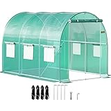 VEVOR Begehbares Tunnel-Gewächshaus, 3 x 2,1 x 2,1 m, tragbares Pflanzen-Heißhaus mit verzinkten Stahlrahmen, 1 Oberbalken, diagonale Stangen, Reißverschlusstür und 6 aufrollbaren Fenstern, grün