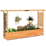 COSTWAY Hochbeet mit Rankgitter & hängendem Dach, Pflanzkasten mit Rankhilfe, Blumenkasten für Kletterpflanzen & hängende Körbe, für Hof Garten Terrasse, Pflanzgefäß aus Holz, Orange (200x44x114cm)