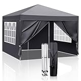 Bonnlo Pop-up Pavillon, Faltpavillon 3x3m, Höhenverstellbar, Wasserdicht Partyzelt mit 4 Seitenteilen, Gartenpavillon für Outdoor Hochzeit Garten Camping Party, Grau