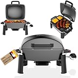 Nexgrill Gasgrill klein & tragbar für bis zu 300° – Tischgrill Gas für Balkon & Camping, Kleiner Grill mit Deckel, Gusseisenrost, 3,1 kW Edelstahlbrenner, Piezozündung, Mini Gasgrill kompakt
