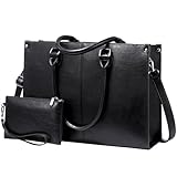 LOVEVOOK Laptoptasche 15.6 Zoll Handtasche Damen Umhängetasche Große PU Leder Shopper Tote Bag Arbeitstasche Aktentasche Lehrertasche für Business Arbeit Büro Schule, Schwarz