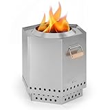 Blumfeldt Feuerstelle, Mobile Feuerschale mit Regenabdeckung, Deckel und Holzgriffen, Outdoor Feuertisch, Holzkamin Tischfeuer mit 360° Feuerblick, Feuerschale für den Garten & Terrasse