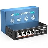 6 Port 2.5G Umanaged Ethernet Switch, 4 x 2.5G Base-T Ports, 2 x 10G SFP, 100/1000/2500M Kompatibel, VLAN, Metall Lüfterlos, Desktop/Wandmontage YuanLey 2.5Gbe Netzwerk Switch für Wireless AP, NAS, PC