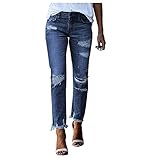 HUyydza Vintage Freizeit Jeans Hose - Jeans Hose Mit Hoher Taille Casual Baggy Jeans zerrissene Jeans mit Löchern Helle Jogger Jeans Damen Ausgefranstem Beinabschluss Sommer Jeans