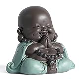 JUJOYBD Kleiner Lachender Buddha, Niedliche Mönch Statue, Keramik Ornamente klein Buddha Figur, Geschenk Tisch Dekoration, Betende Buddha 7.5cm Hoch Grün