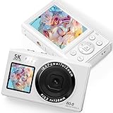 Digitalkamera 5K 80MP Fotokamera, Fotoapparat mit WiFi, 2,4' LCD & 1,5' Selfie Display, 18X Zoom, 32GB TF Karte, Vlogging kompaktkamera tragbare Kamera für Jugendliche, Anfänger & Erwachsene Weiß