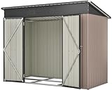 FammyLoft Gartenhaus Metall, 229×111×182cm, Garten Geräteschuppen Metall, Gerätehaus, Gartenschrank Wasserdicht für Outdoor Terrasse, Inkl Metallfundament (Ohne Boden), Braun