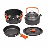 Camping -Kochgeschirr -Kit im Freien Aluminium Kochset Wasserkessel Pfanne Wanderung Picknick Grillen BBQ TABELWÜRSCHAGE (Farbe: B)