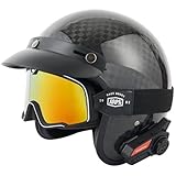 Offener Motorradhelm mit Bluetooth-Headset - Klassischer Retro-Open-Face-Helm mit Maske - DOT/ECE-geprüfter Männer-Frauen-Crash-Helm aus Kohlefaser D,M(57-58cm)