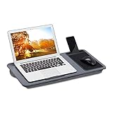 Relaxdays Laptopkissen mit Mauspad, BxT: 57,5 x 30 cm, Antirutsch-Streifen, Tragegriff, Kissentablett Bett & Sofa, grau