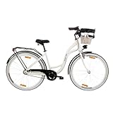 Goetze Style 28 Zoll Damen Citybike, 18 Zoll Tiefeinsteiger Aluminiumrahmen, 3-Gang Nabenschaltung, Rücktrittbremse, V-Bremse, LED-Beleuchtung, Rattankorb, Komfortsattel, mit Ständer & Klingel