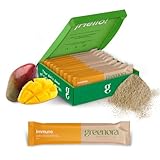 GREENORA Immune. Gefriergetrocknetes Fruchtpulver. Mango, Ananas, Banane, Passionsfrucht und getrockneter Ingwer. Smoothie. 10 Sticks mit 24 Gramm