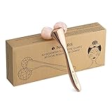Navaris 3D Rose Quartz Gesicht Roller - Massagegerät mit Doppelkopf - 2 Kugel Rosenquarzroller mit Griff - Gesichtsroller Massage Roller