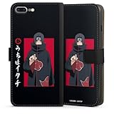 Klapphülle kompatibel mit Apple iPhone 7 Plus Handyhülle aus Kunst Leder schwarz Flip Case Naruto Shippuden Itachi Uchiha Offizielles Lizenzprodukt