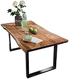SAM Baumkantentisch 160x85 cm Quarto, Akazienholz massiv + nussbaumfarben, Esstisch mit schwarzem U-Gestell, Esszimmertisch/Holztisch Industrial-Design, Tischplatte 26 mm