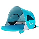 WolfWise Strandmuschel Pop-Up Zelt mit UV-Schutz 50+, 3-4 Personen Strandzelt, Sonnenschutz & Windschutz Tragbar Wurfzelt Baby Kinder Sonnenzelt Kleines Packmaß für Familie Camping Garten Strand Blau