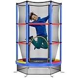 HOMCOM Kindertrampolin, Ø140 cm Gartentrampolin mit Sicherheitsnetz für Kinder, Indoor Trampolin für 3-6 Jahre Kinder, Bunt