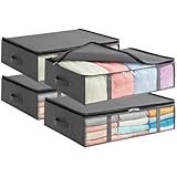 Lifewit 40L Unterbett-Aufbewahrungsbehälter, 4er-Pack, faltbare Kleideraufbewahrungsbeutel mit klarem Vorderfenster, Kleiderschrank-Organizer und Aufbewahrung für Handtücher, Kleidung, Decken, Grau