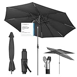 Sekey 350cm Sonnenschirm mit Kurbel und Auto Kippen,Marktschirm für Terrasse,Balkon & Garten,Windfest Stabil UPF 50+,Grau,Rund