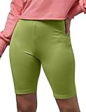 Enorsia Damen-Fahrradhose aus Jersey mit hoher Taille – dehnbare Biker-Shorts für Workout, Yoga, Laufen, Fitnessstudio, Schichten unter Kleidern oder für den Alltag, grün, 42